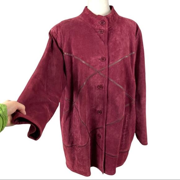 Linea by Louis Dell'Olio 100% Suede & Leather Cross Stitching Jacket Boho SZ 1X - Picture 2 of 15